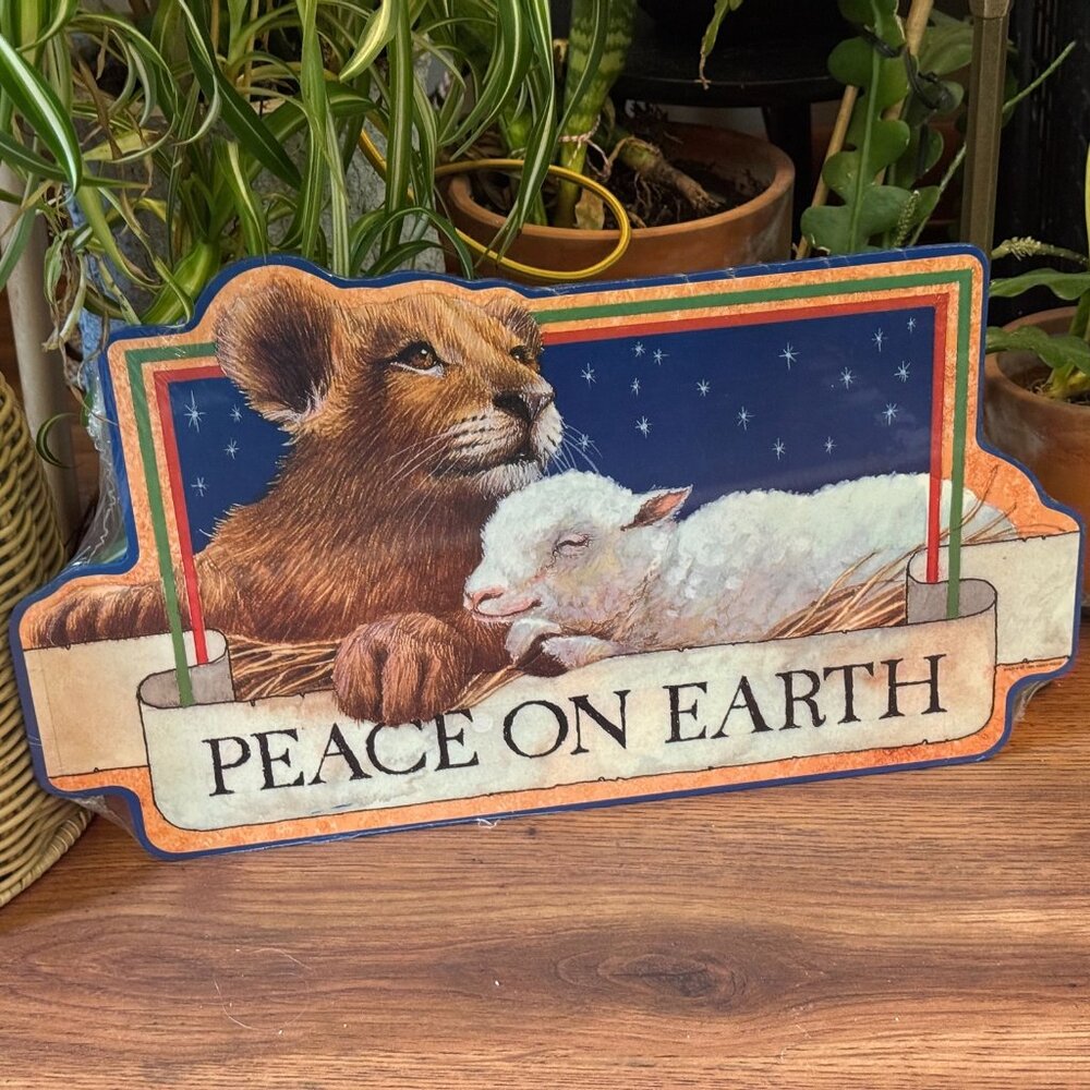 Abbey Press Peace on Earth Lion and Lamb Sign, 17.75" x 10.5", Vintage 1990